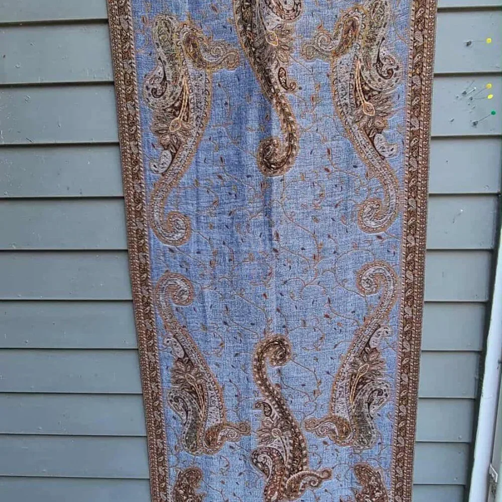 Denim Blue Brown Gold Pashmina & Skilk Pashmina